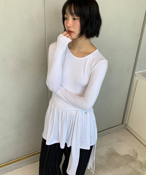 DROP WAIST FRILL LONG SLEEVE WHITE