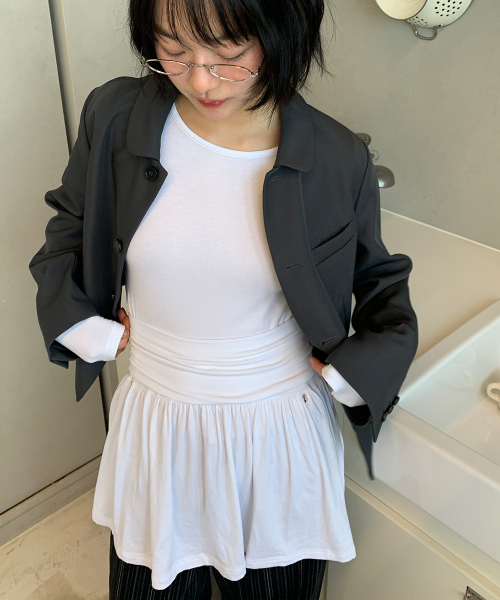 DROP WAIST FRILL LONG SLEEVE WHITE
