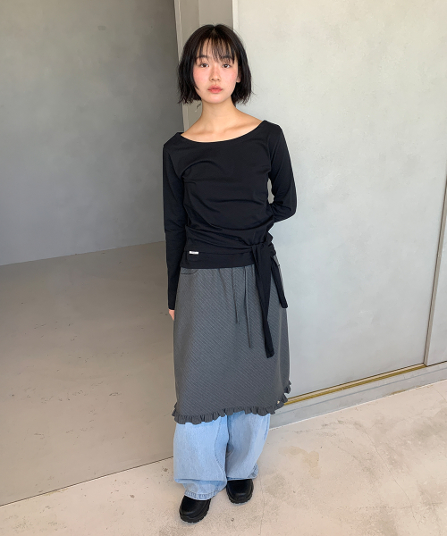 WAIST TIE OFF SHOULDER LONG SLEEVE BLACK