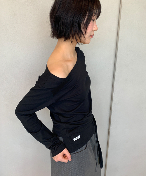 WAIST TIE OFF SHOULDER LONG SLEEVE BLACK