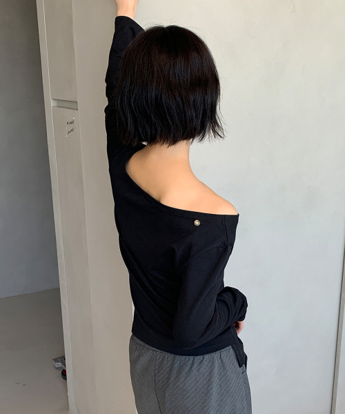 WAIST TIE OFF SHOULDER LONG SLEEVE BLACK
