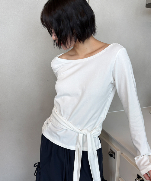 WAIST TIE OFF SHOULDER LONG SLEEVE WHITE