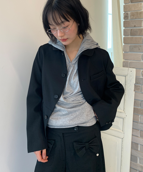 ROUND COLLAR BLAZER JACKET BLACK