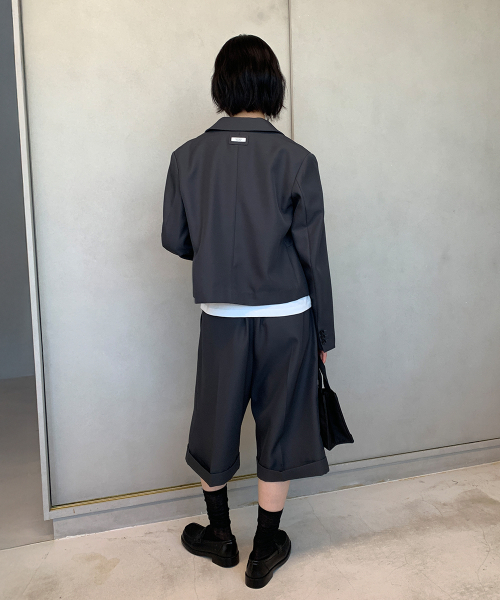 ROUND COLLAR BLAZER JACKET GREY