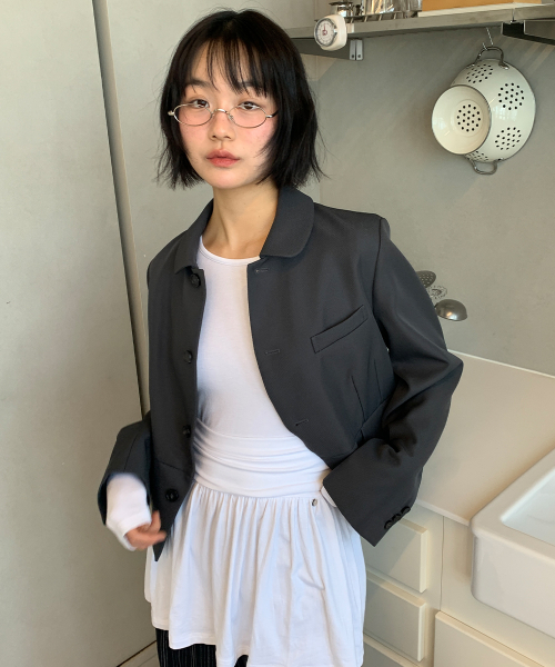 ROUND COLLAR BLAZER JACKET GREY
