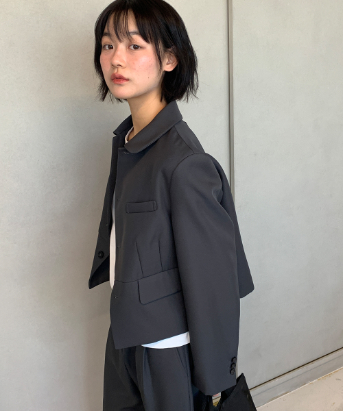 ROUND COLLAR BLAZER JACKET GREY