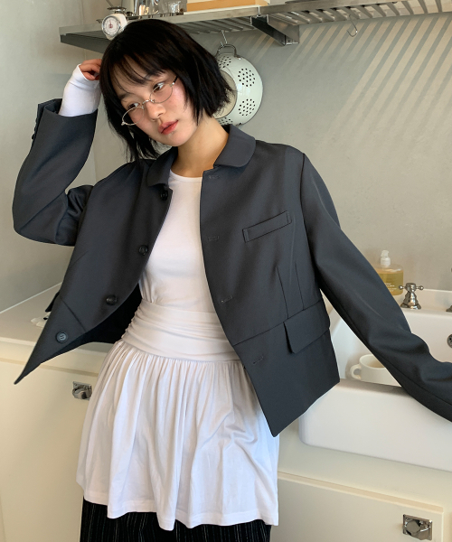 ROUND COLLAR BLAZER JACKET GREY