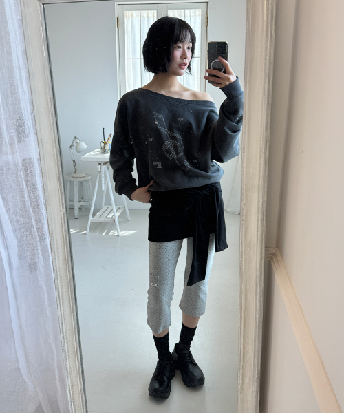 DOT WRAP CAPRI PANTS GREY