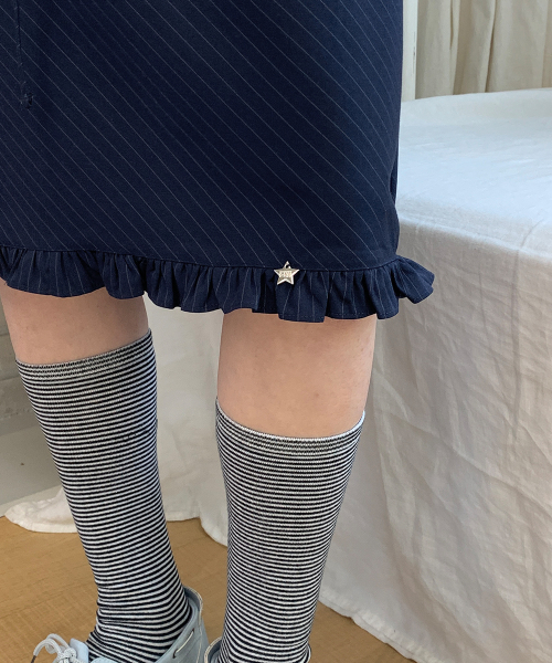 STRIPE FRILL STAR CHARM MIDI SKIRT NAVY
