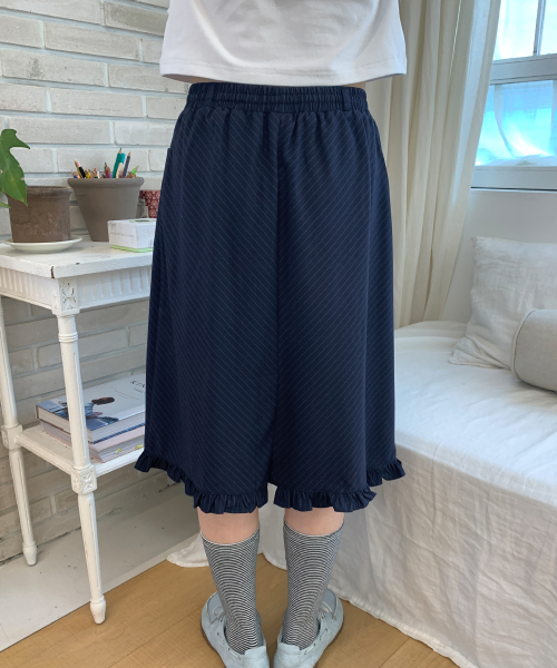 STRIPE FRILL STAR CHARM MIDI SKIRT NAVY