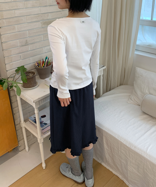 STRIPE FRILL STAR CHARM MIDI SKIRT NAVY