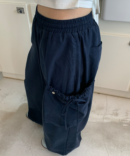 RIBBON STRING WIDE CARGO PANTS NAVY