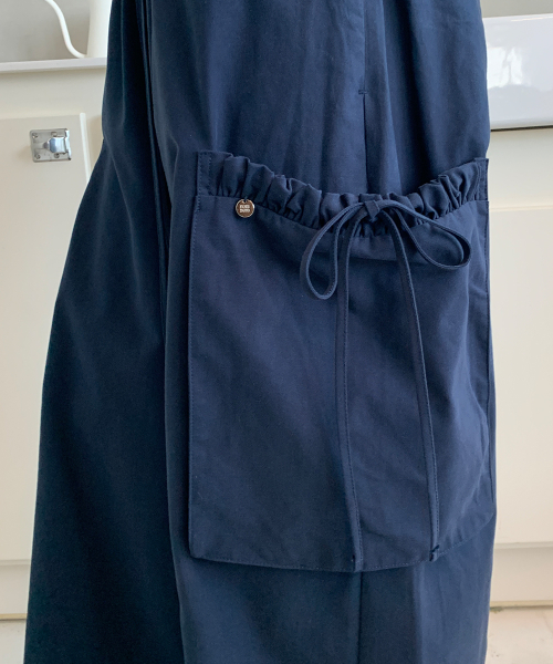 RIBBON STRING WIDE CARGO PANTS NAVY