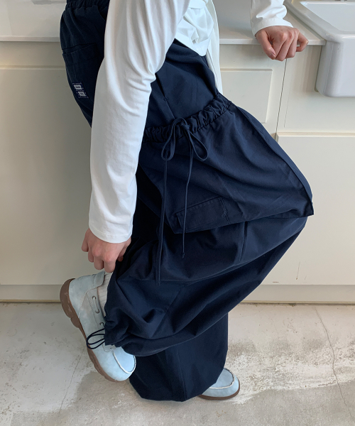 RIBBON STRING WIDE CARGO PANTS NAVY