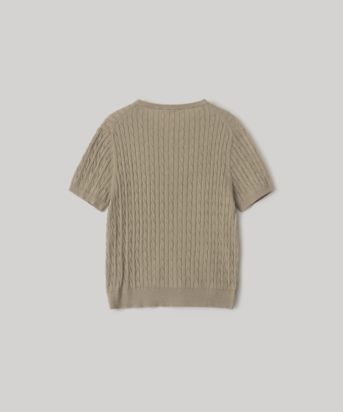 W. Henley Neck Cable Knit (Light Khaki)