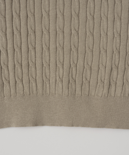 W. Henley Neck Cable Knit (Light Khaki)