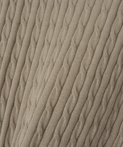 W. Henley Neck Cable Knit (Light Khaki)