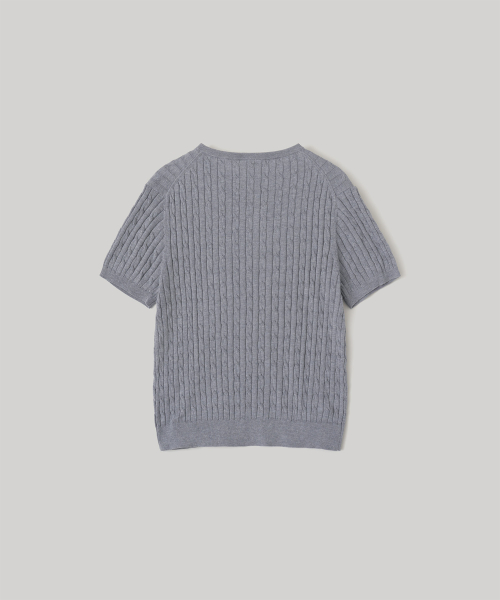 W. Henley Neck Cable Knit (Blue Gray)