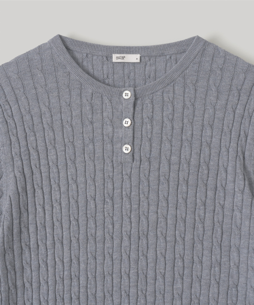 W. Henley Neck Cable Knit (Blue Gray)