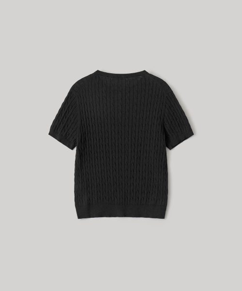 W. Henley Neck Cable Knit (Black)