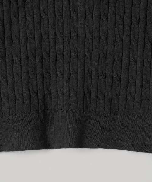 W. Henley Neck Cable Knit (Black)
