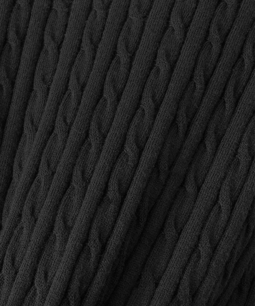 W. Henley Neck Cable Knit (Black)