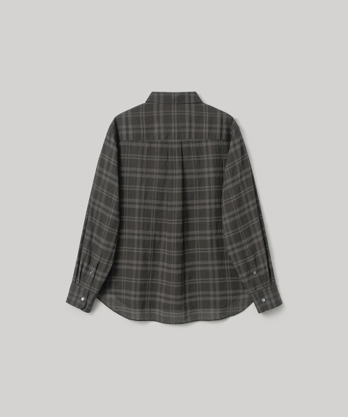 W. Voile Oversized Shirt (Charcoal Brown-Check)