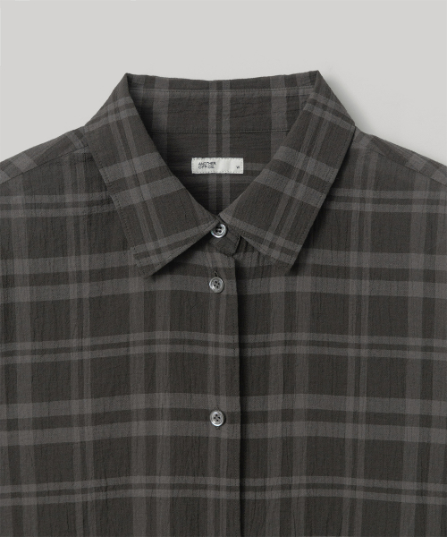 W. Voile Oversized Shirt (Charcoal Brown-Check)
