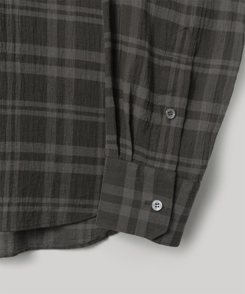 W. Voile Oversized Shirt (Charcoal Brown-Check)