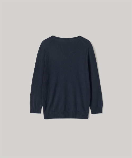 W. V-Neck Solid Knit (Navy)