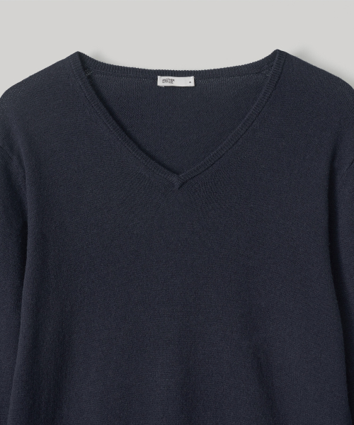 W. V-Neck Solid Knit (Navy)