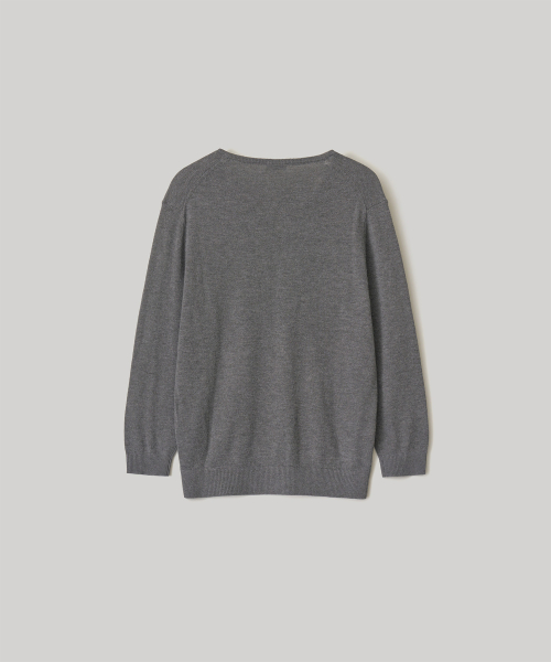 W. V-Neck Solid Knit (Heather Charcoal)