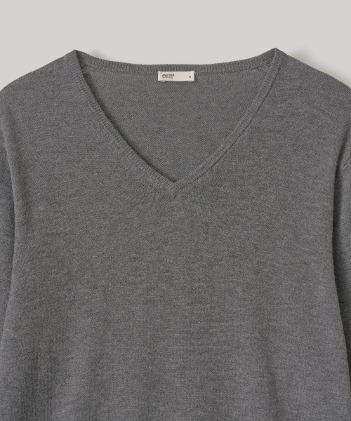 W. V-Neck Solid Knit (Heather Charcoal)