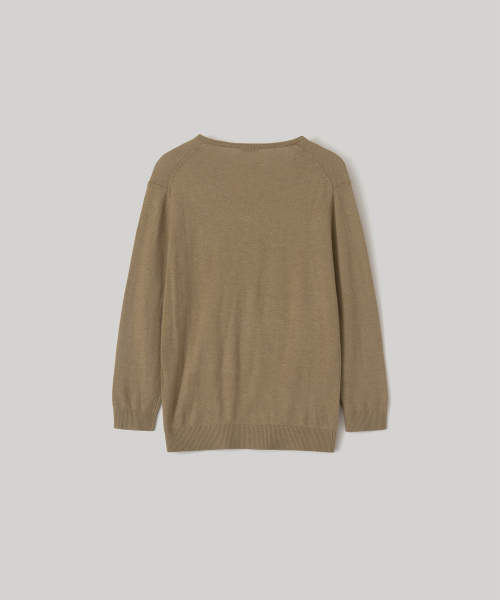 W. V-Neck Solid Knit (Light Brown)
