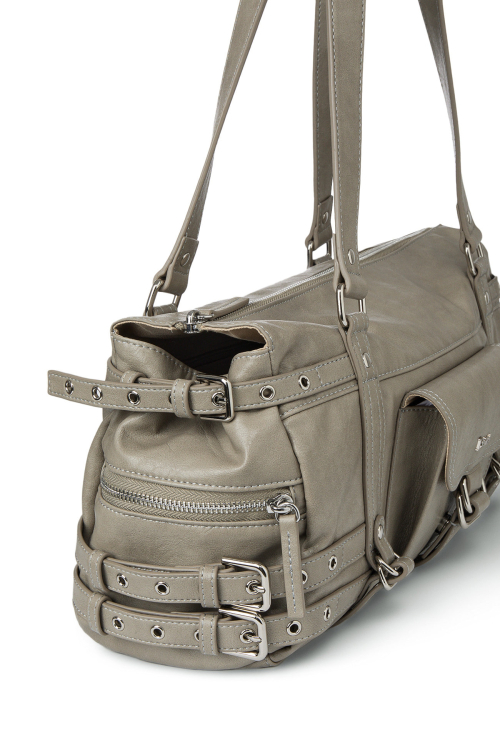 BELTED POCKET SHOULDER BAG IN GREY