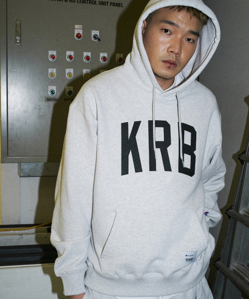 챔피온 X 콤팩트레코드바 빅 로고 후드 티셔츠 Light Grey