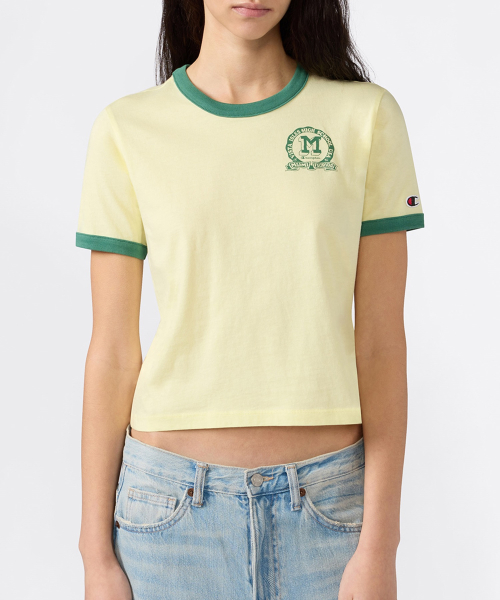 여성 스포츠 팀 로고 크롭 링거 티셔츠 Yellow