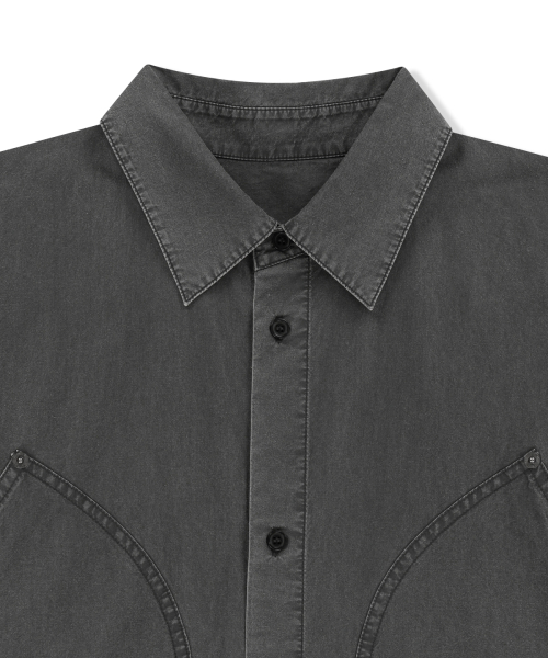 WASHED COTTON DRAWSTRING SHIRT IN CHARCOAL