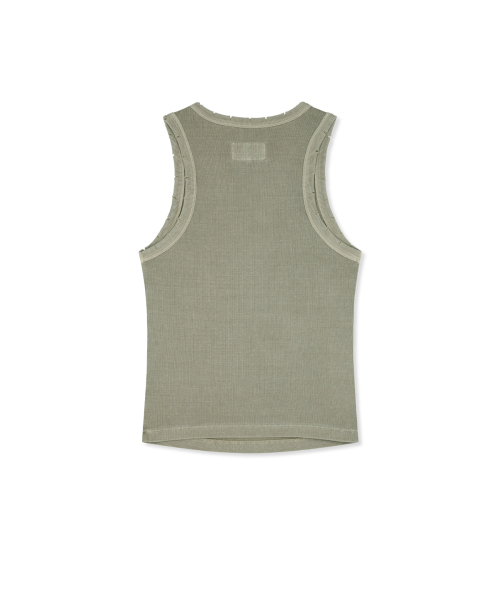 DISTRESSED SLEEVELESS LOGO TOP IN BEIGE
