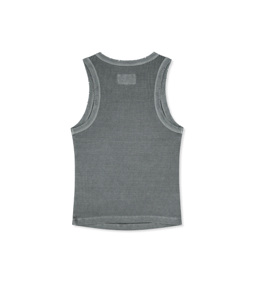 DISTRESSED SLEEVELESS LOGO TOP IN LIGHT GREY