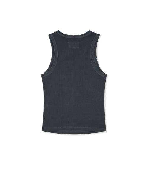 DISTRESSED SLEEVELESS LOGO TOP IN CHARCOAL