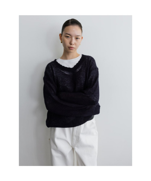 Loosely V Neck Knit Navy (TA5751A08R)