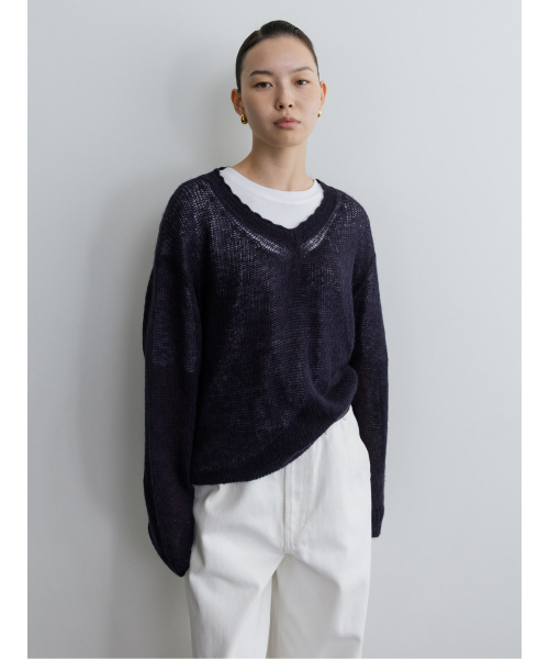 Loosely V Neck Knit Navy (TA5751A08R)