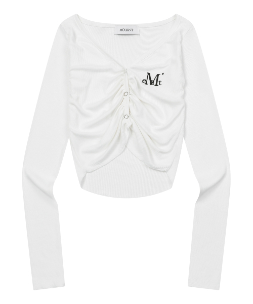 SERDIN SHIRRING SNAP BUTTON CROP CARDIGAN (2COLOR)