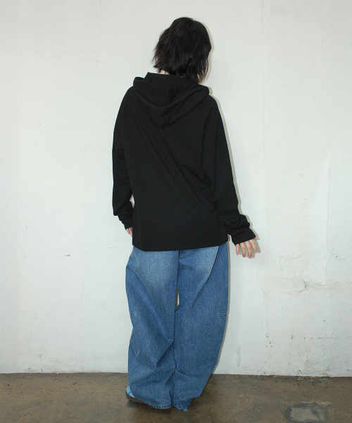HOODED RAGLAN OVER FIT LONG SLEEVE BLACK