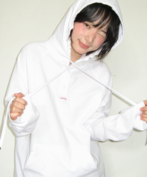 HOODED RAGLAN OVER FIT LONG SLEEVE WHITE