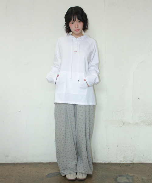 HOODED RAGLAN OVER FIT LONG SLEEVE WHITE