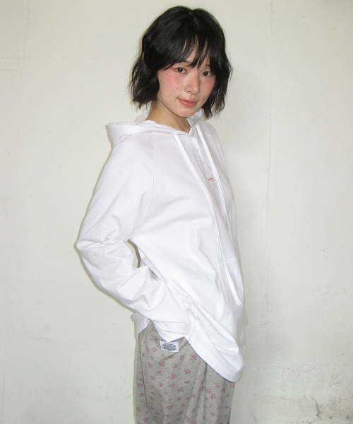 HOODED RAGLAN OVER FIT LONG SLEEVE WHITE