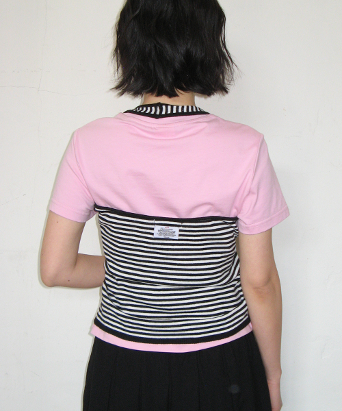 STRIPE KNIT HALTER NECK SLEEVELESS BLACK