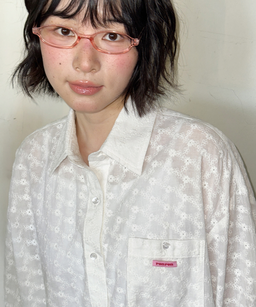 BUTTON POCKET OVERSIZED SHIRT EYELET WHITE